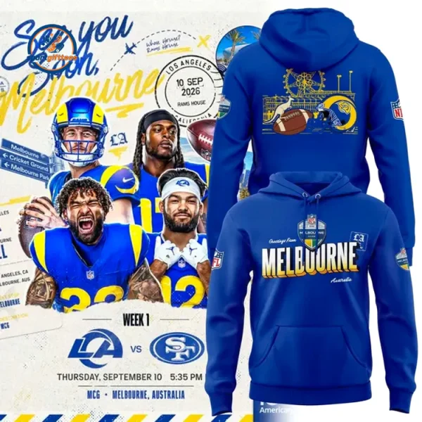 Los Angeles Rams LA to Melbourne Blue Hoodie