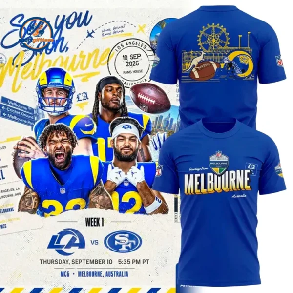 Los Angeles Rams LA to Melbourne Blue Hoodie