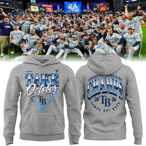 Tampa Bay Rays Gray Division Series Champions Distressed Locker Room Take October Hoodie
